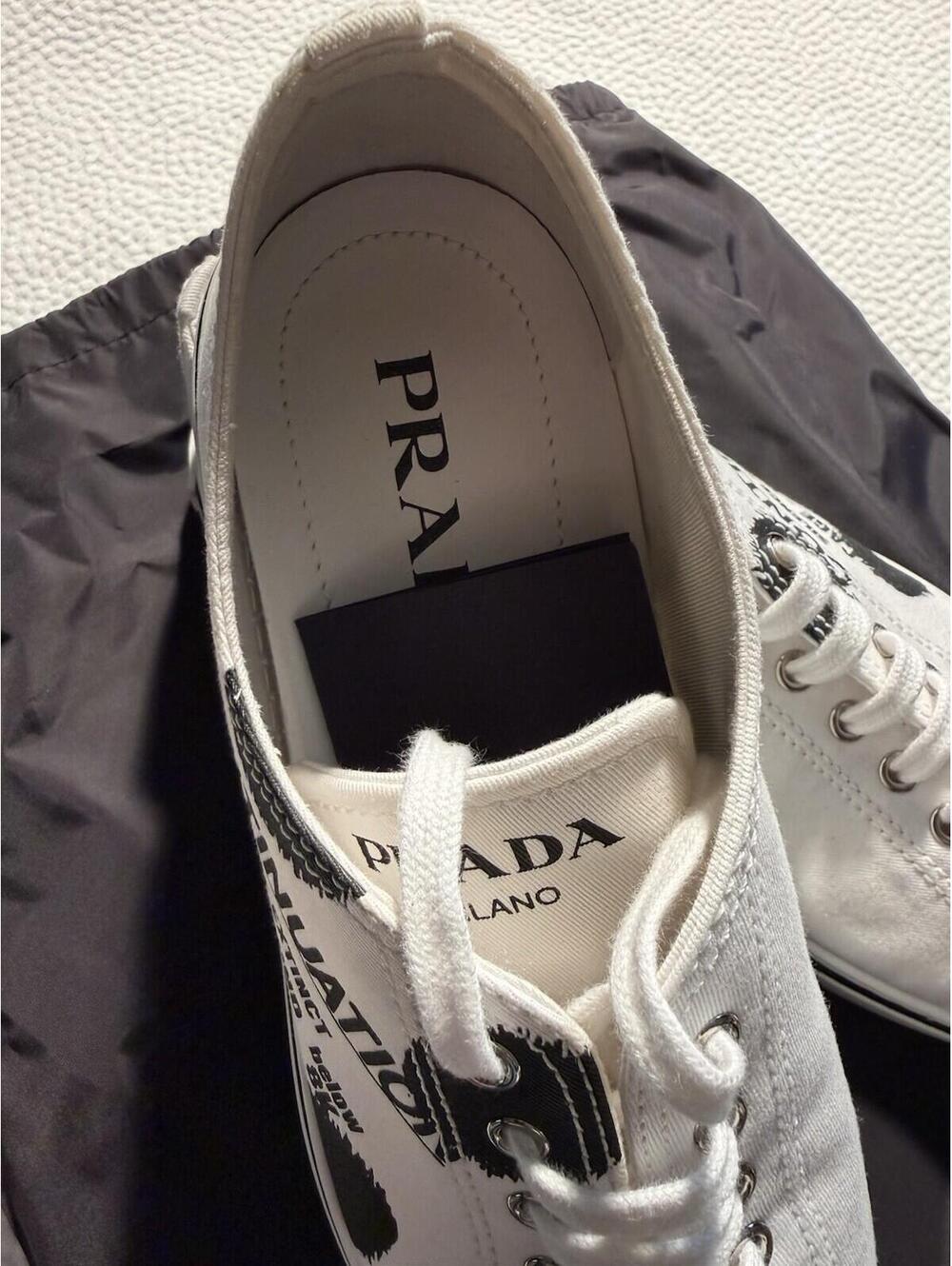 PRADA SNEAKERS SHOES 1E617M WHITE GABARDINE POLKA NEW WITH BOX SIZE 40 - Picture 4 of 9